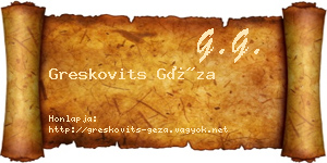 Greskovits Géza névjegykártya